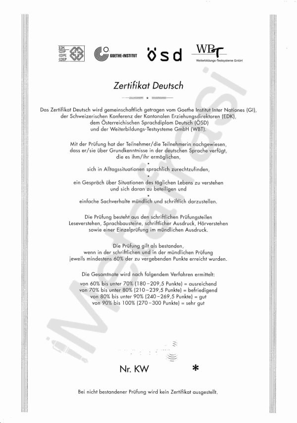 ZERTIFIKAT DEUTSCH 2005 back page