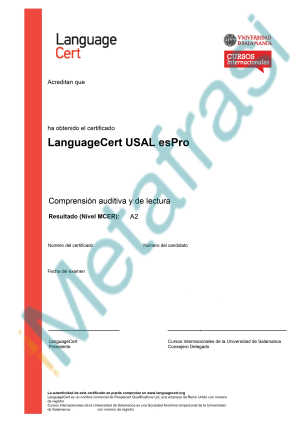 Πτυχίο Ισπανικών LanguageCert esPro Επιπέδου Α2